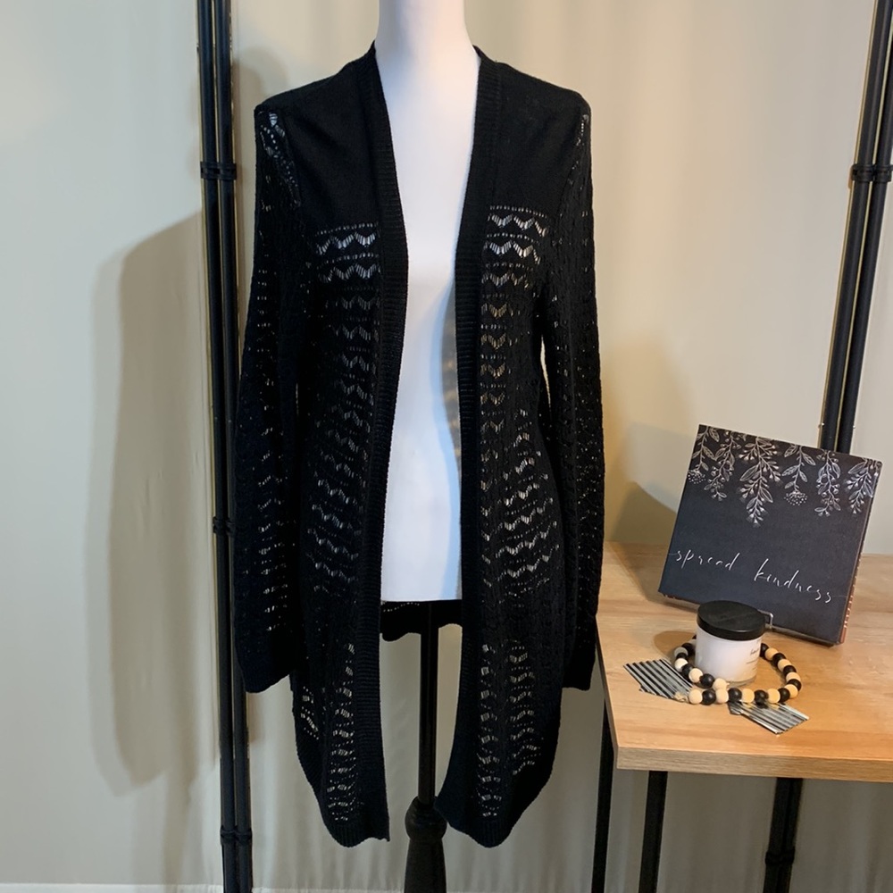 Apt 9 Black Ribbed Knit Cardigan Open Front Long
Sleeved Lightweight Size S